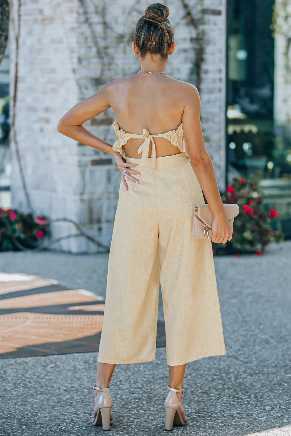 Ruffled Strapless Wide Leg Jumpsuit