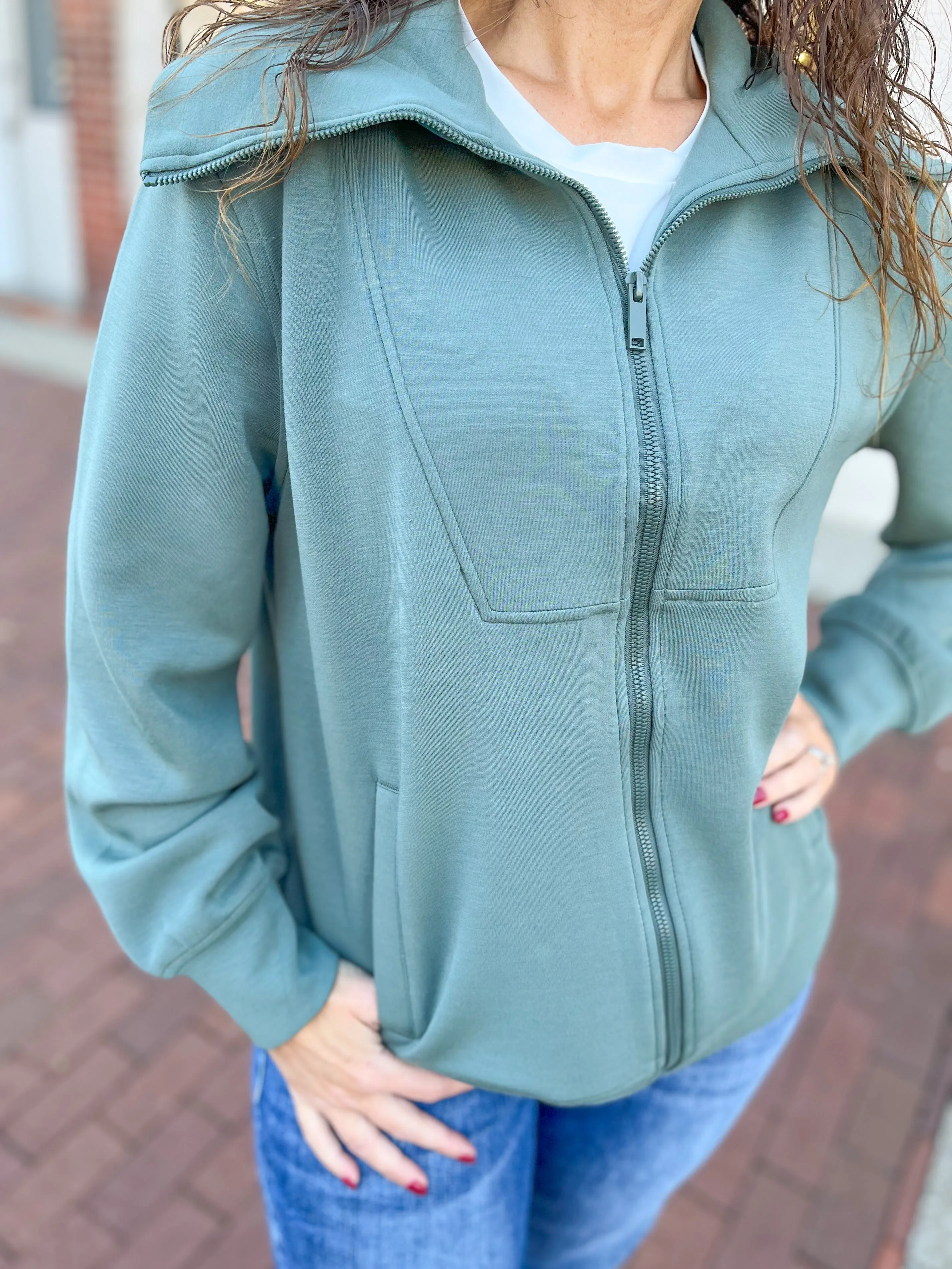 Sage Modal Zippered Jacket