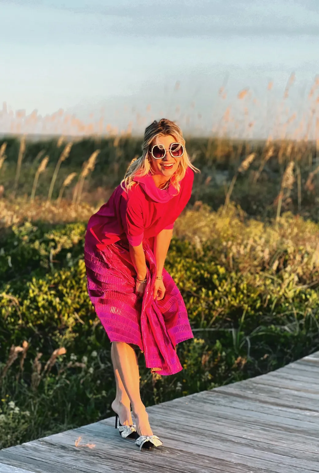 SAMPLE - Metallic Pleated Skirt - Hot Pink