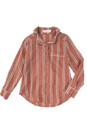 SAMPLE - PJ Blouse - Brown & Red Stripe