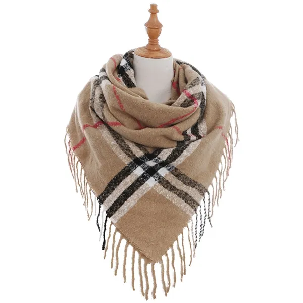 Scarf women's plaid with fringe