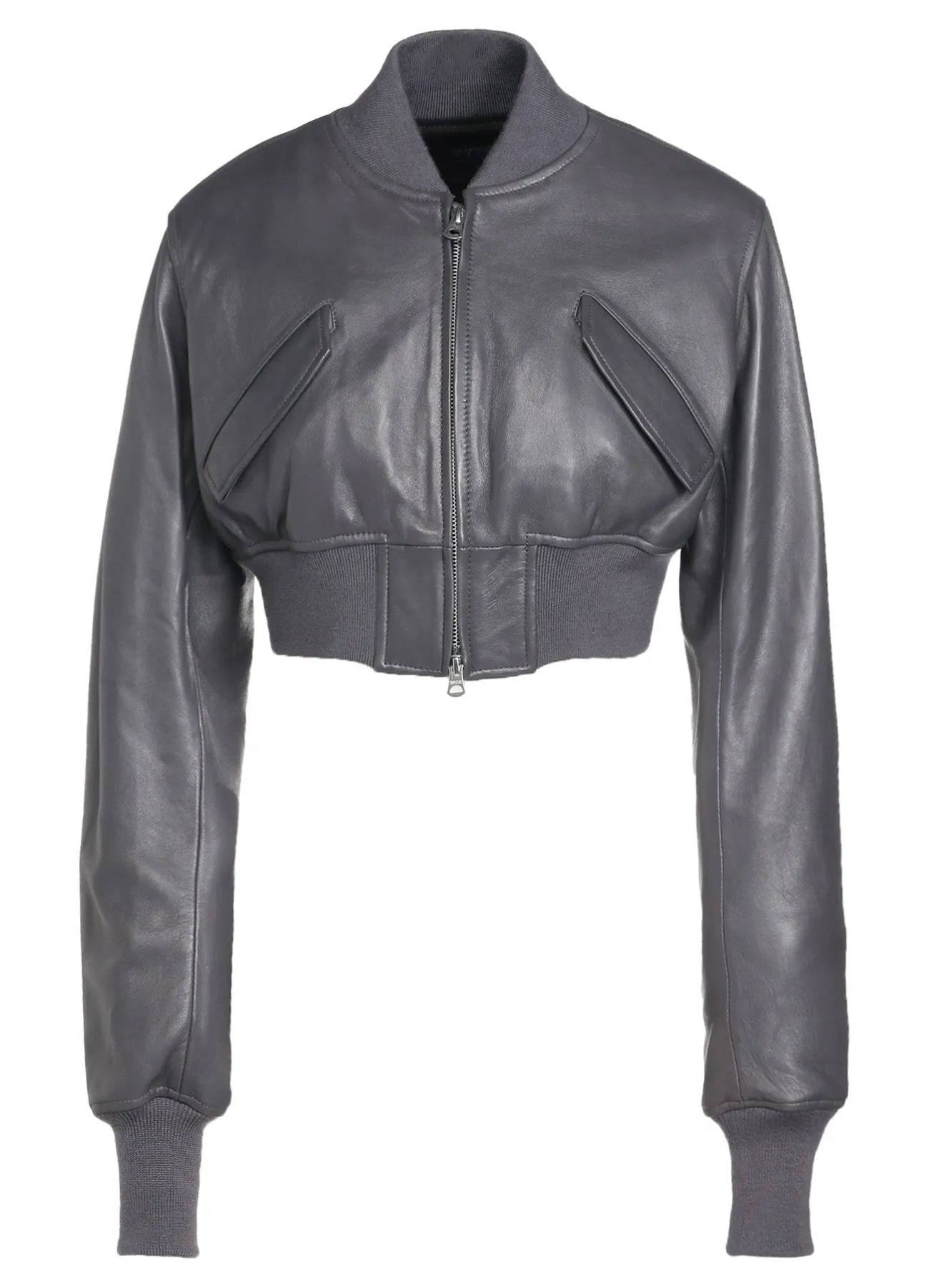 SEMI-VEGETABLE TANNED SHEEP LEATHER CROPPED BOMBER JACKET