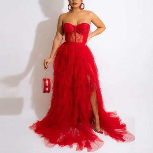 Sexy Mesh See Through Tube Dress Elegant Evening Party Maxi Dress