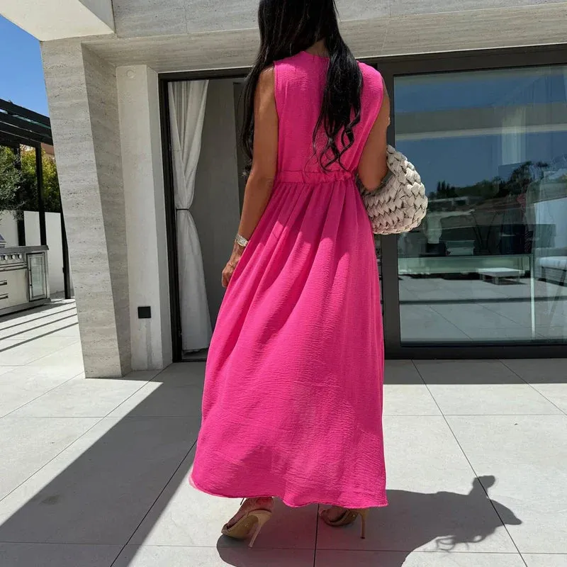 Sexy V-neck Commute Long Dress Fashion Solid High Split Elegant Ladies Dress