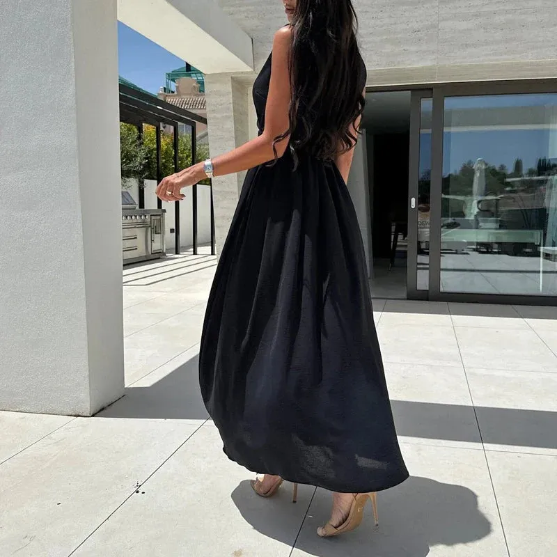 Sexy V-neck Commute Long Dress Fashion Solid High Split Elegant Ladies Dress