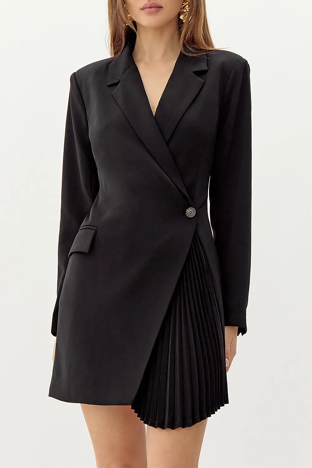 Siazan | Asymmetrical Black Blazer Dress w/ Pleats