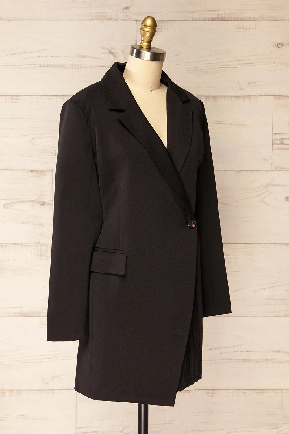 Siazan | Asymmetrical Black Blazer Dress w/ Pleats