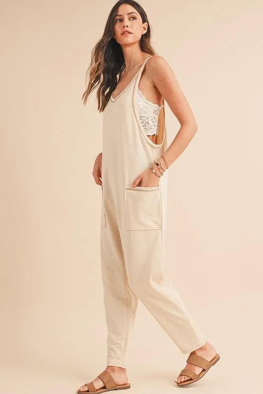 *Side Pockets Pants Sleeveless V Neck Jumpsuit