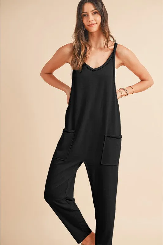 *Side Pockets Pants Sleeveless V Neck Jumpsuit