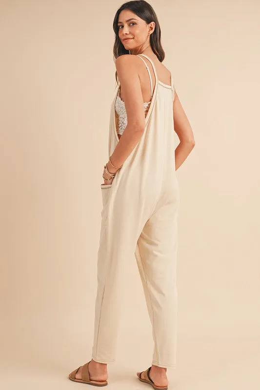 *Side Pockets Pants Sleeveless V Neck Jumpsuit