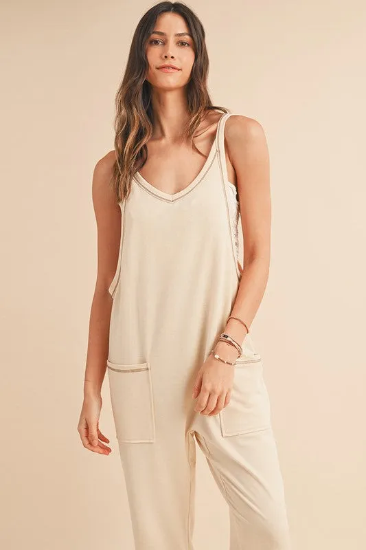 *Side Pockets Pants Sleeveless V Neck Jumpsuit