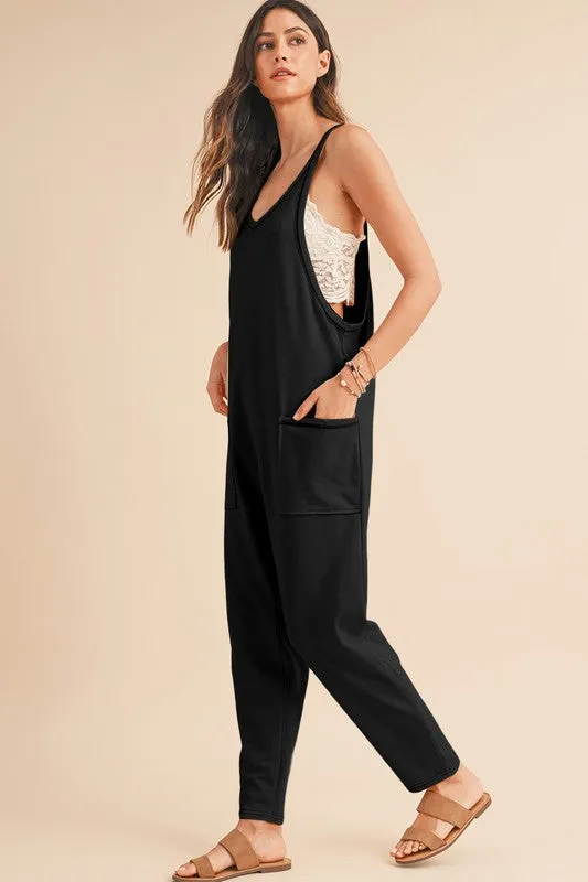 *Side Pockets Pants Sleeveless V Neck Jumpsuit