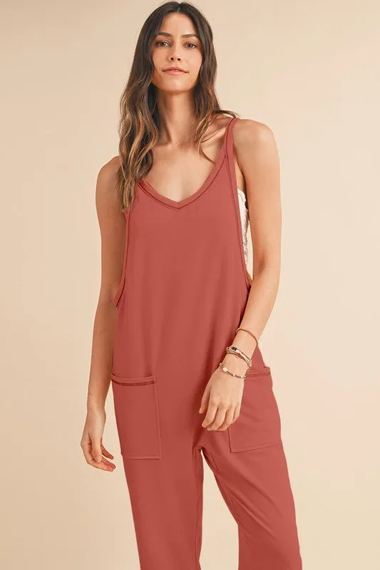 *Side Pockets Pants Sleeveless V Neck Jumpsuit