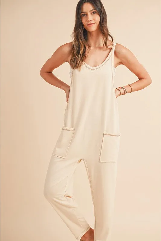 *Side Pockets Pants Sleeveless V Neck Jumpsuit