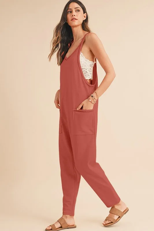 *Side Pockets Pants Sleeveless V Neck Jumpsuit