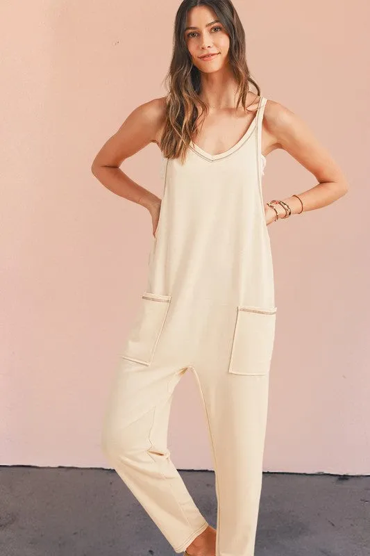 *Side Pockets Pants Sleeveless V Neck Jumpsuit