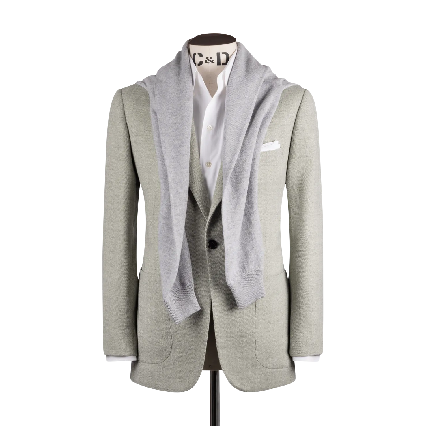 Single Breasted Notch Jacket in Sage Herringbone