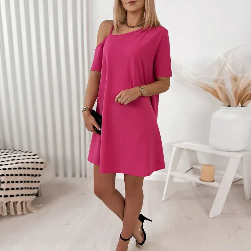 Skew Collar Mini Dress Elegant Pullover Dress Temperament Office Elegant Solid Dress