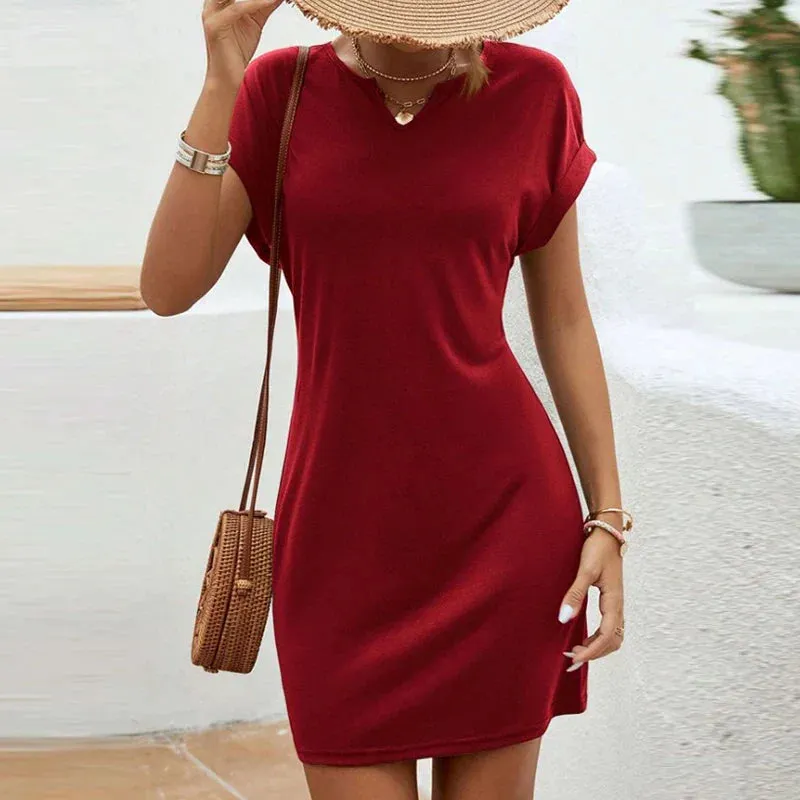 Slim Commuter Dress Summer Casual Short Sleeve Office Pullover Elegant Women Dress