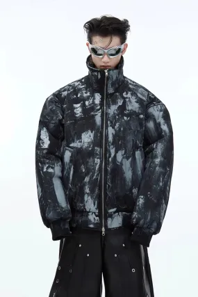 Smudged Paint Zip-Up Puffer Jacket