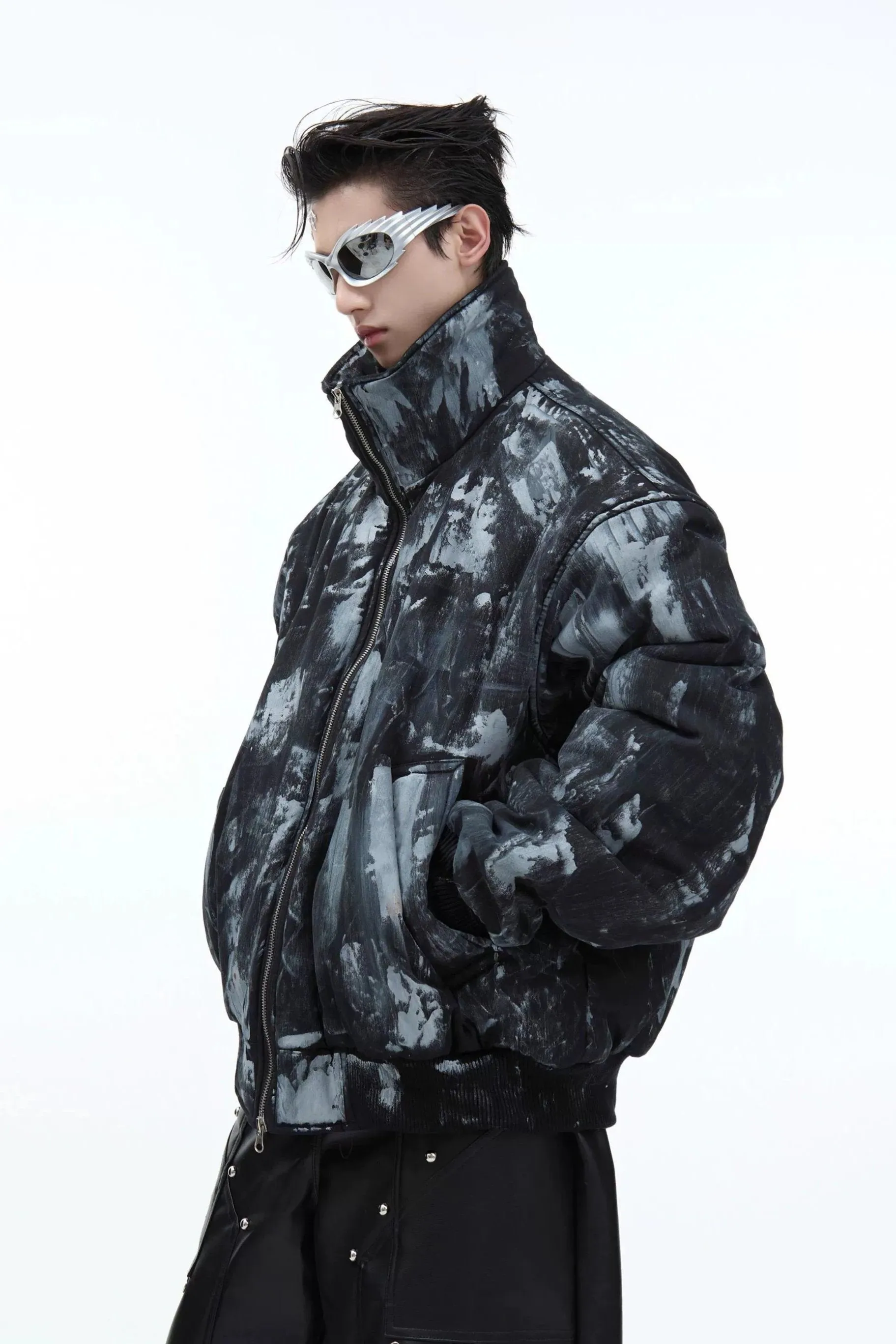 Smudged Paint Zip-Up Puffer Jacket