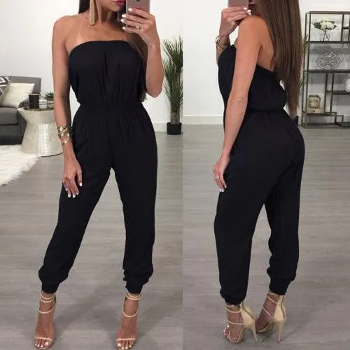 Solid Black Off The Shoulder Tube Jumpsuit