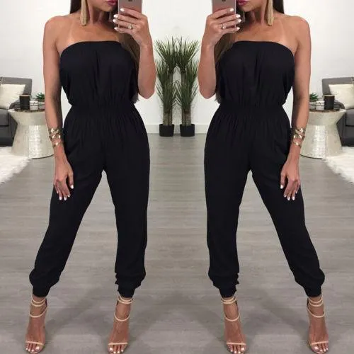 Solid Black Off The Shoulder Tube Jumpsuit