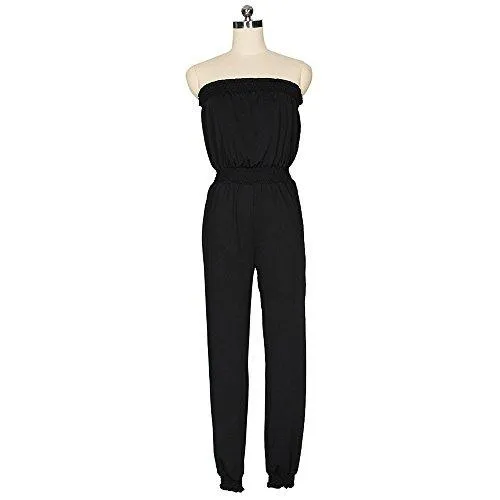 Solid Black Off The Shoulder Tube Jumpsuit