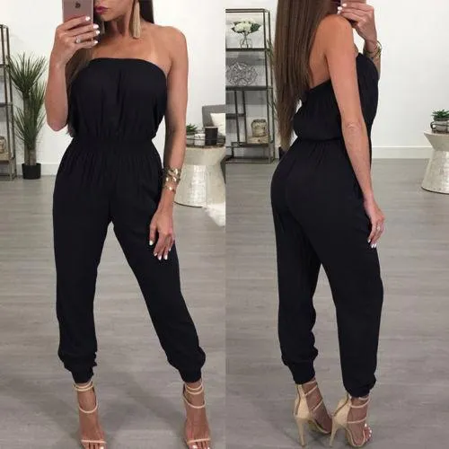 Solid Black Off The Shoulder Tube Jumpsuit