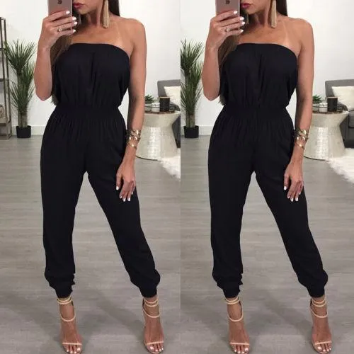 Solid Black Off The Shoulder Tube Jumpsuit