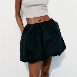 Spring Summer Pleated Bubble Mini Skirt Pumpkin Culottes