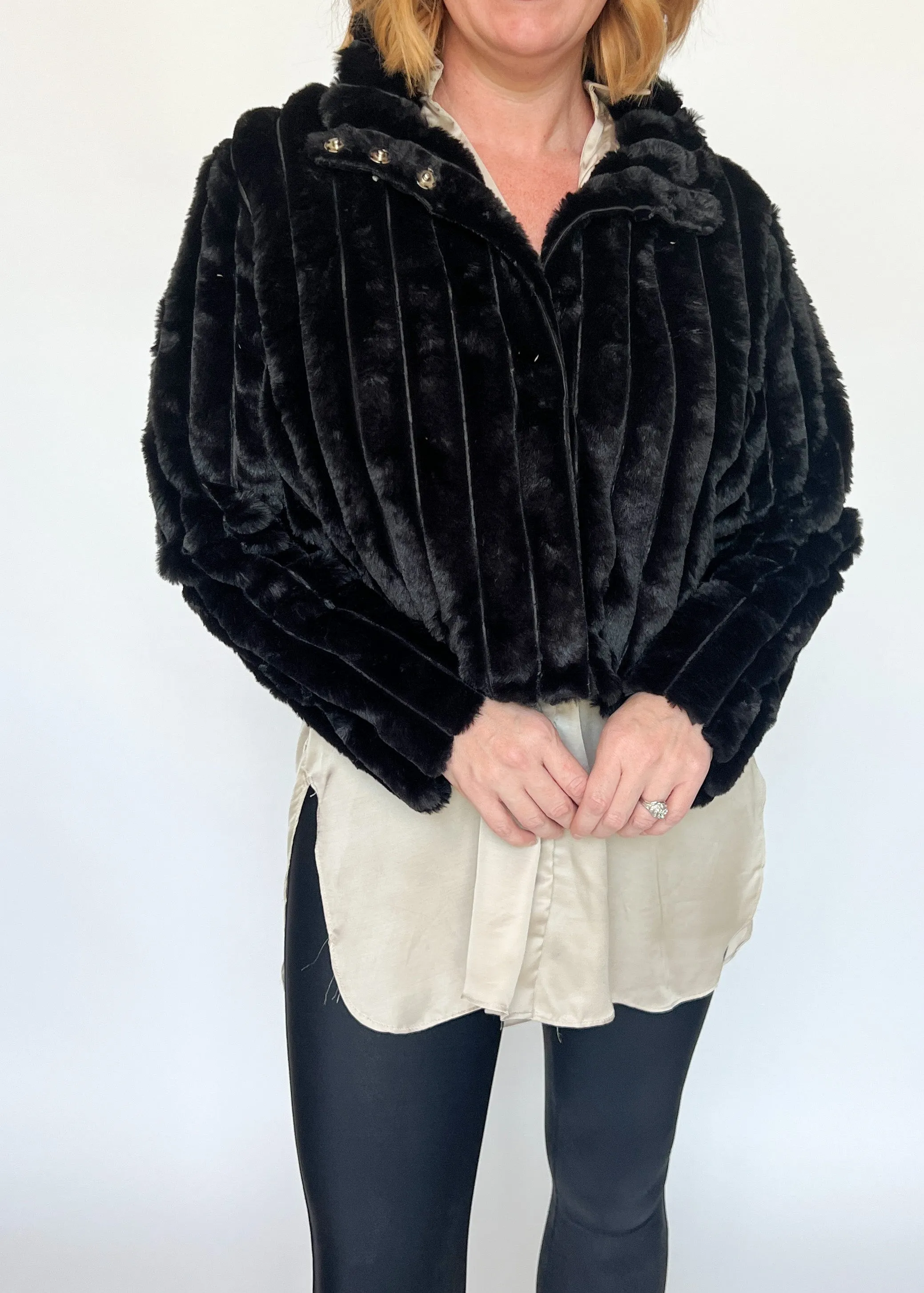 Stepping Out Crop Faux Fur Jacket - Black