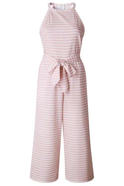 Stripe Bowknot Sleeve Jumpsuit - 4 Colors