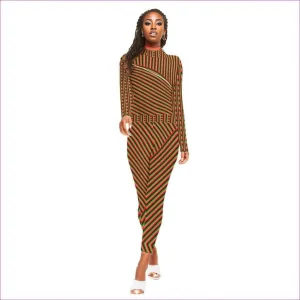 Striped Galore Women's Long-sleeved High-neck Jumpsuit With Zipper