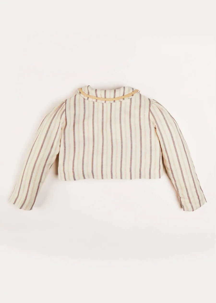 Striped Linen Cropped Jacket in Beige (4-10yrs)