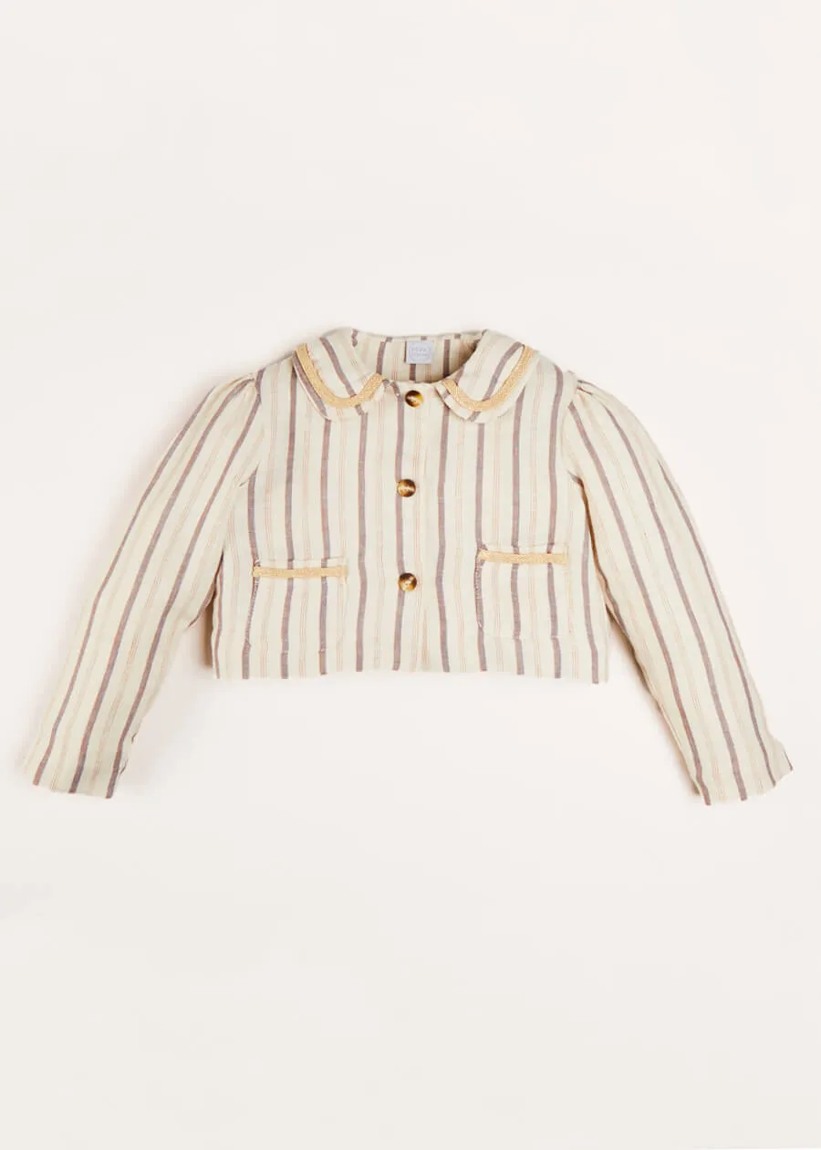 Striped Linen Cropped Jacket in Beige (4-10yrs)