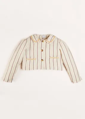 Striped Linen Cropped Jacket in Beige (4-10yrs)