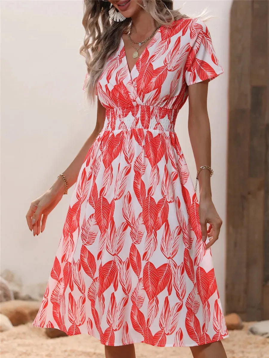 Summer 2024 Women's Floral Midi Dress - Long/Short Sleeve Elegant Chic Holiday Clothing