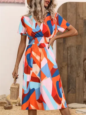 Summer 2024 Women's Floral Midi Dress - Long/Short Sleeve Elegant Chic Holiday Clothing