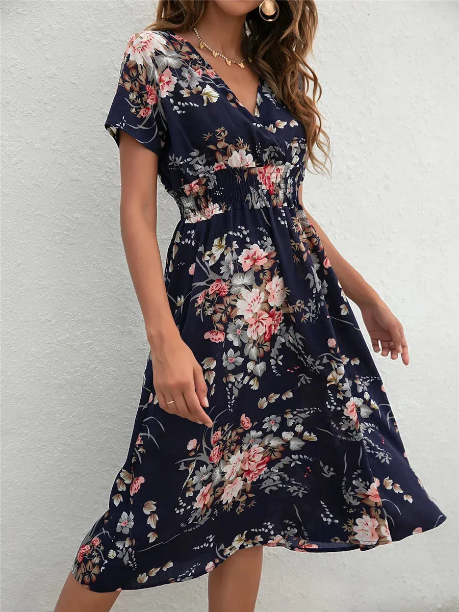 Summer 2024 Women's Floral Midi Dress - Long/Short Sleeve Elegant Chic Holiday Clothing