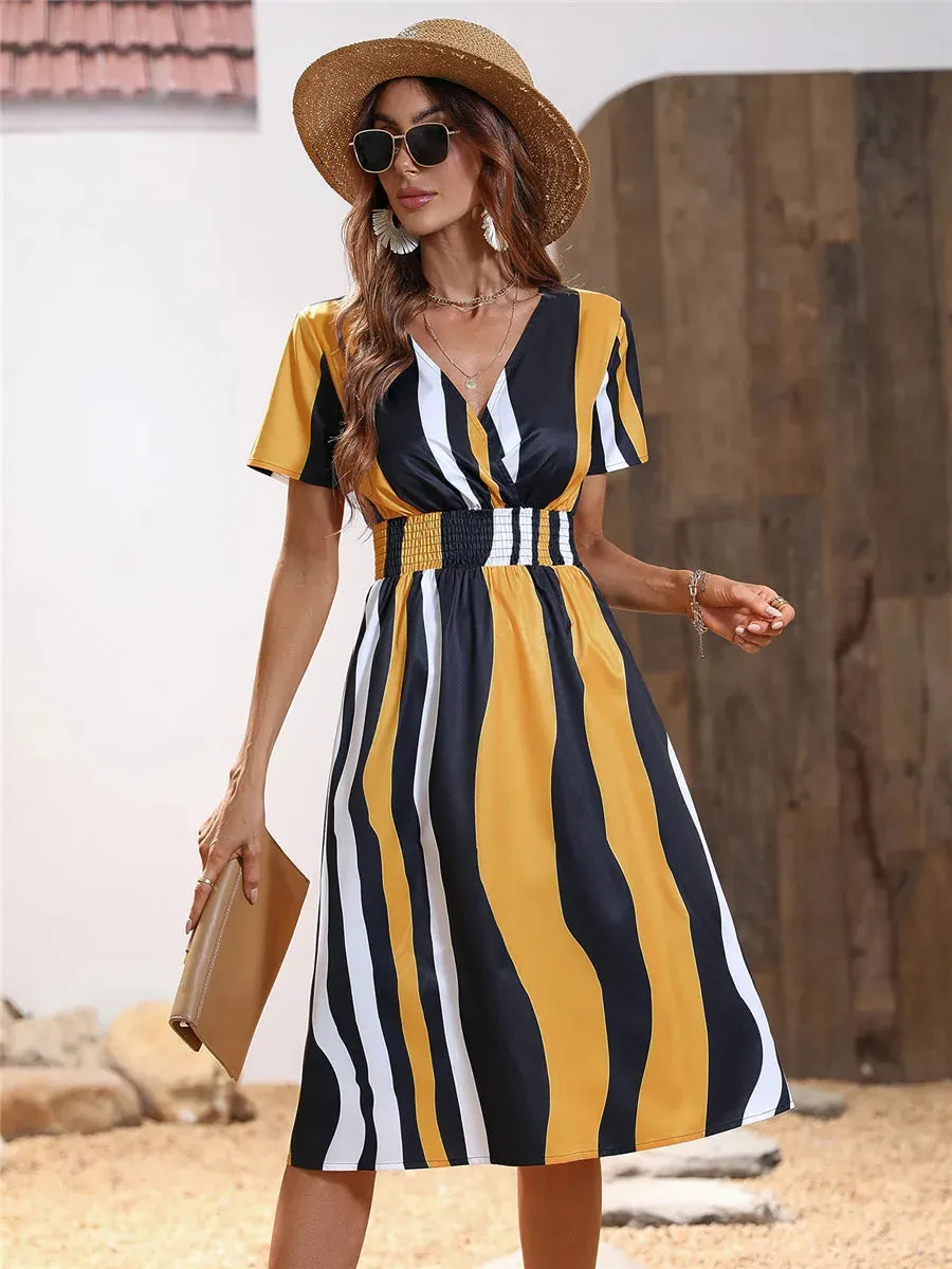 Summer 2024 Women's Floral Midi Dress - Long/Short Sleeve Elegant Chic Holiday Clothing