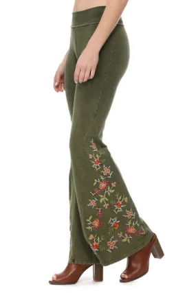 T-Party Floral Embroidered Yoga Pants - Olive