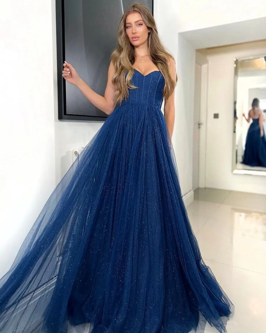 Tasha Tulle Glitter Gown - Navy [HIRE]