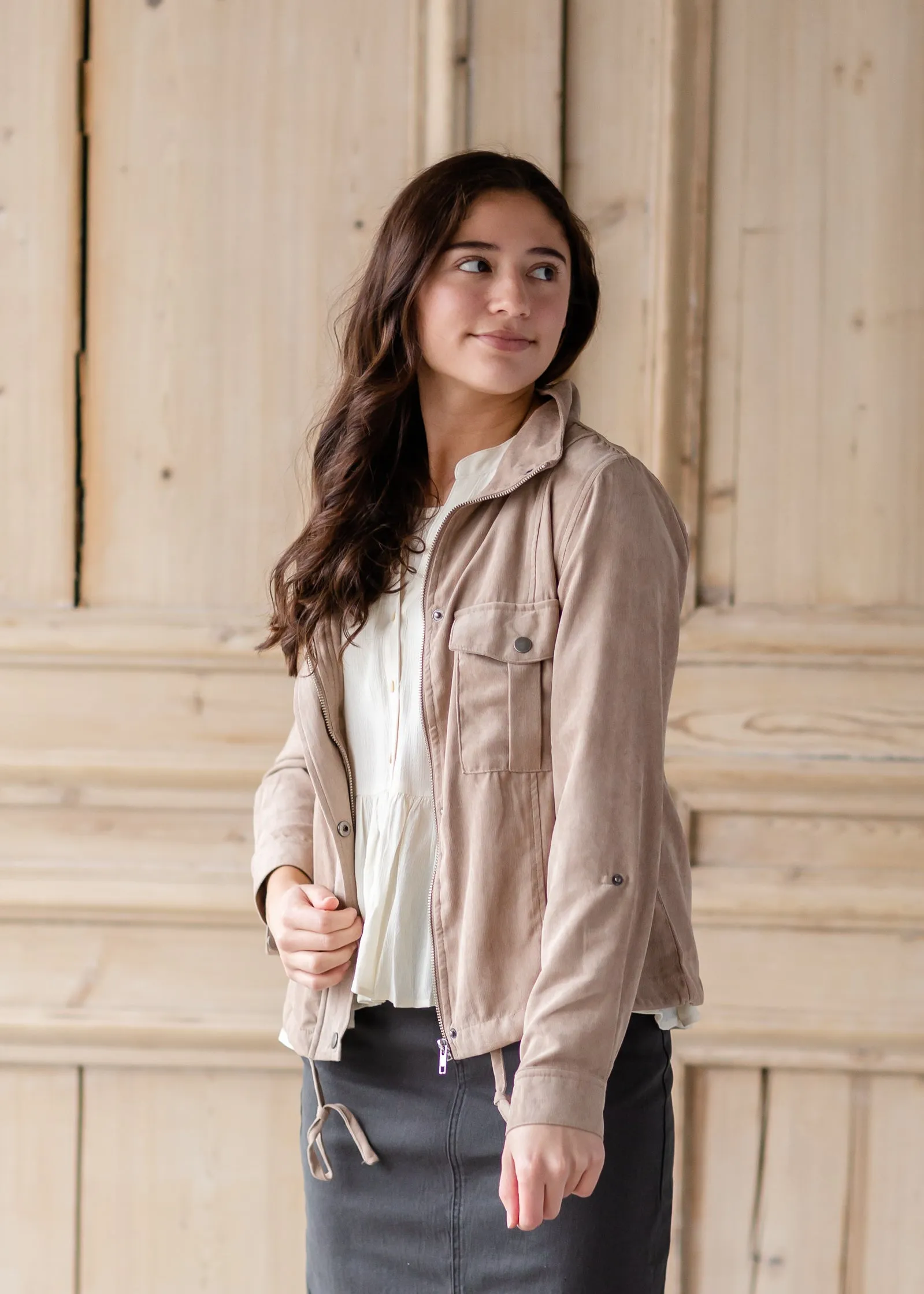 Taupe Cropped Utility Jacket