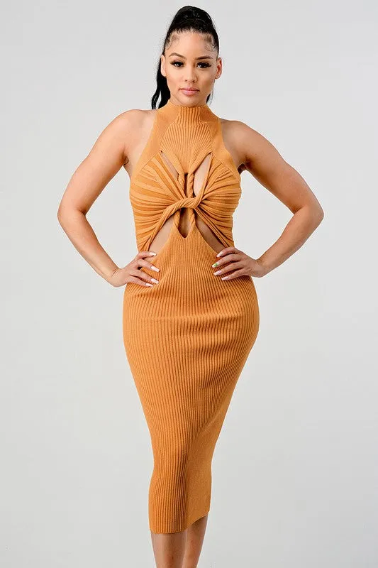 TEEK - Gold Romance Cutout Knit Bodycon Dress