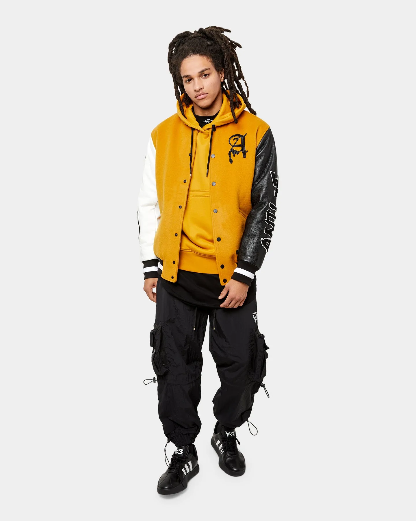 The Anti Order Corvus Leather Varsity Jacket Mustard/Black/White