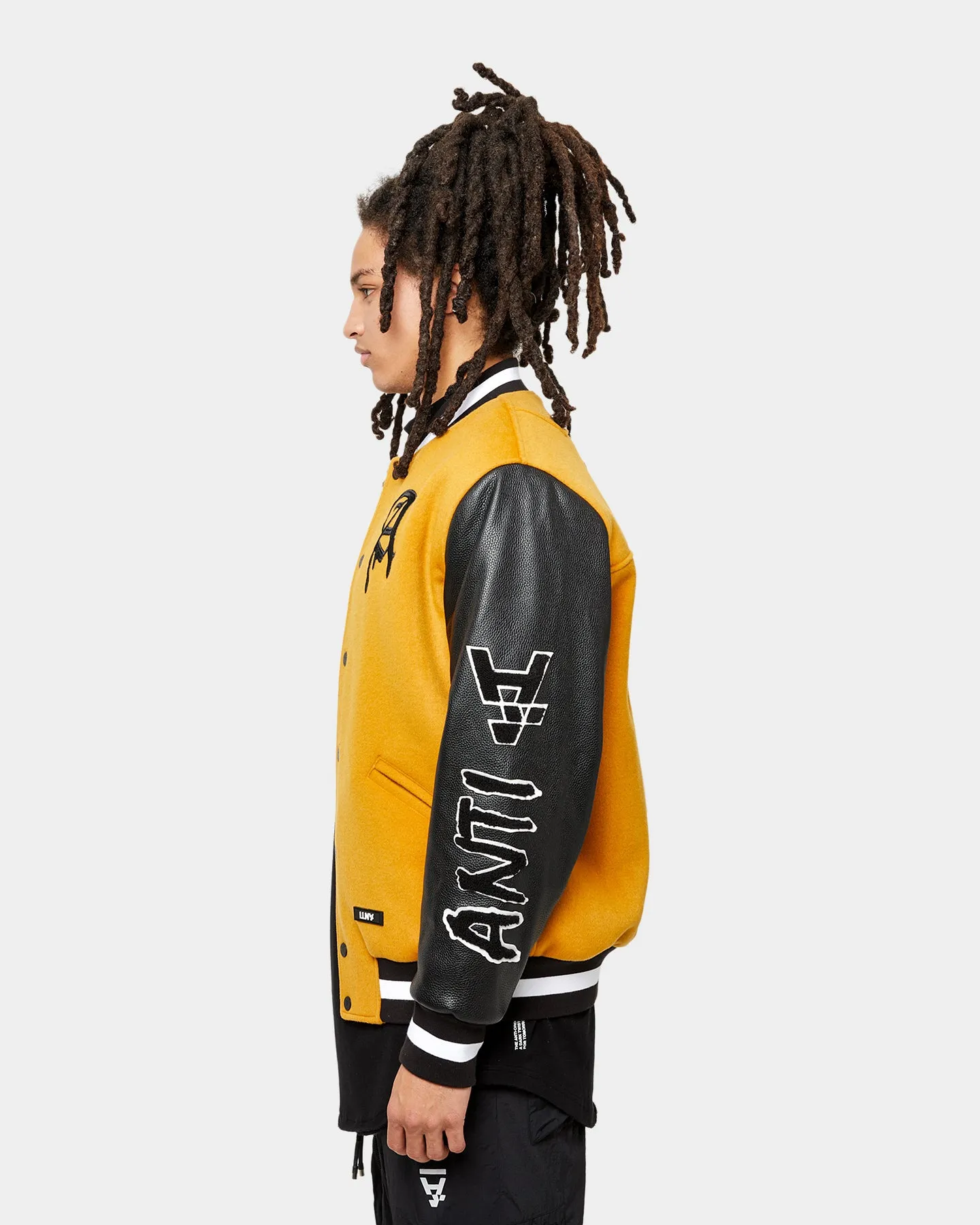 The Anti Order Corvus Leather Varsity Jacket Mustard/Black/White