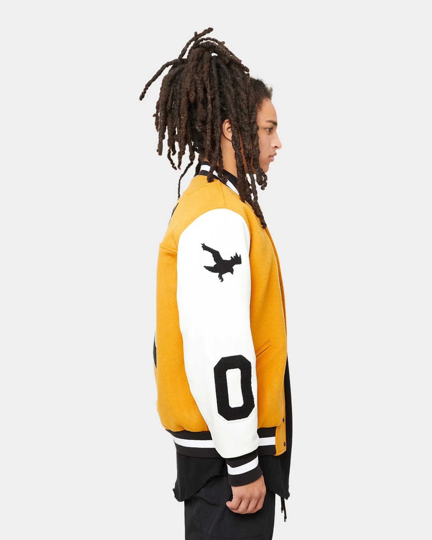 The Anti Order Corvus Leather Varsity Jacket Mustard/Black/White