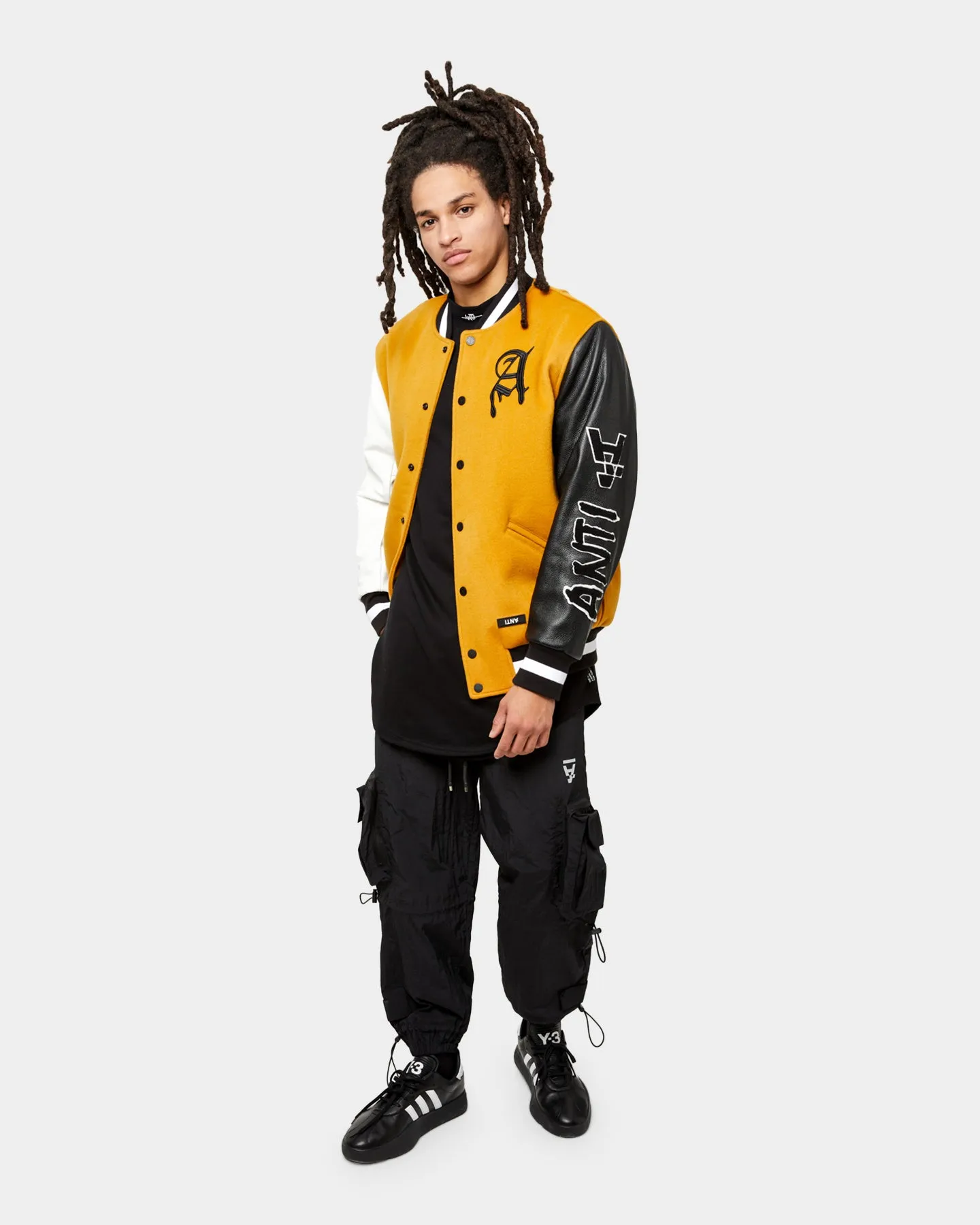 The Anti Order Corvus Leather Varsity Jacket Mustard/Black/White