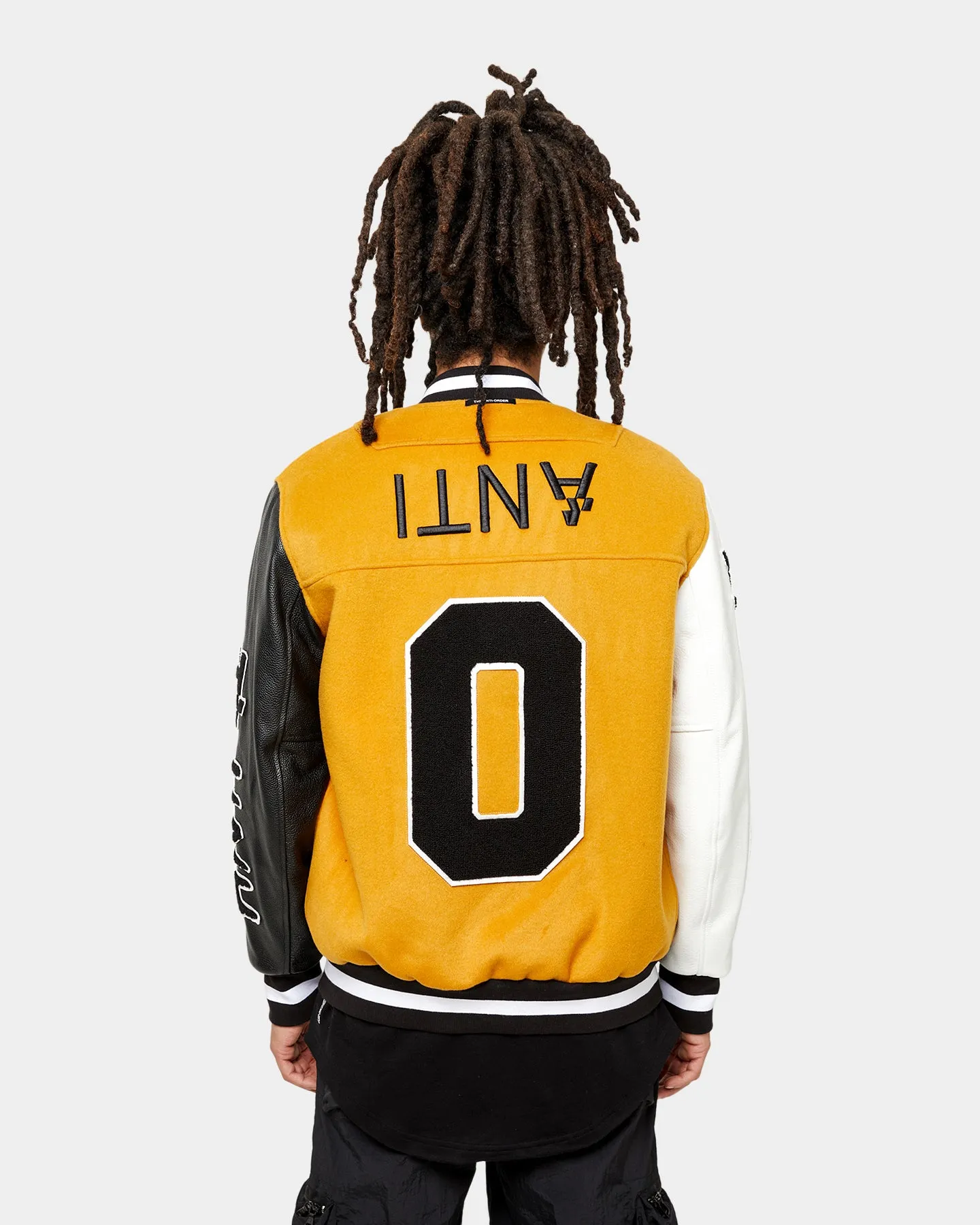 The Anti Order Corvus Leather Varsity Jacket Mustard/Black/White